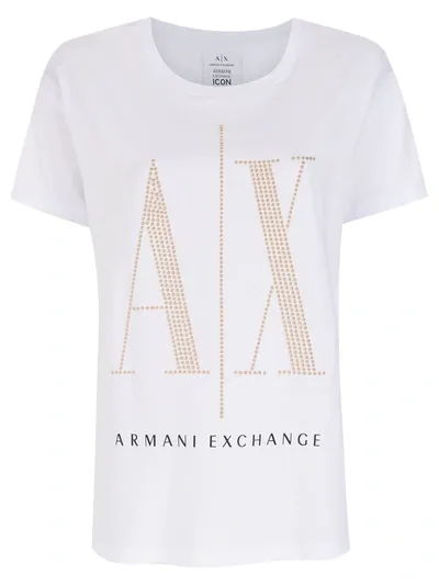 Armani Exchange Sequin Logo T-shirt In White