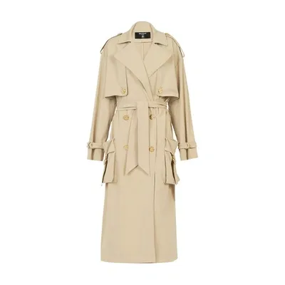 Balmain Fluid Tech Belted Trench Coat In Nude & Neutrals