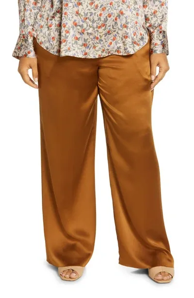 Vince Straight-leg Silk Trousers In Brown