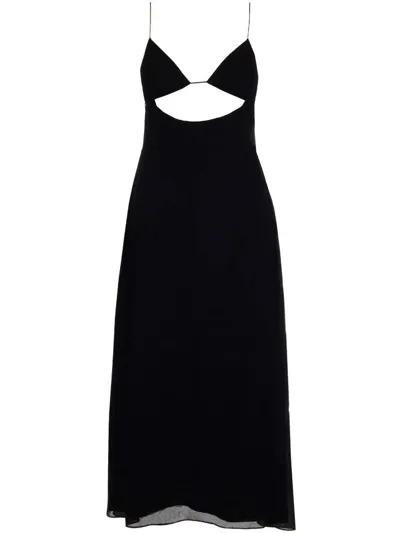 Saint Laurent Open-back Cutout Crepe De Chine Midi Dress In Noir