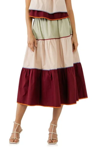 English Factory Color Block Midi Skirt In Multi