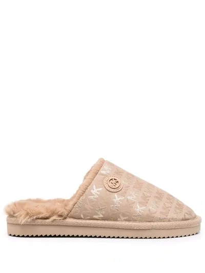 Michael Michael Kors Janis Monogram-print Slippers In Brown