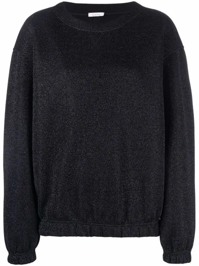 Oseree Lumiere Metallic Round-neck Sweatshirt In Black