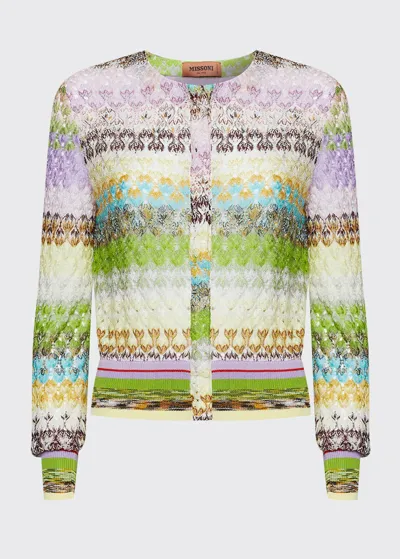 Missoni Zigzag Woven Crew-neck Cardigan In Lilac