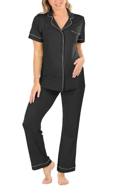 Angel Maternity Short Sleeve Maternity Pajamas In Black