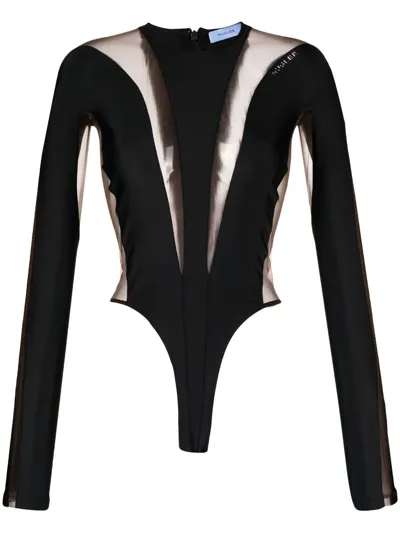 Mugler Sheer Tulle Bodysuit In Black