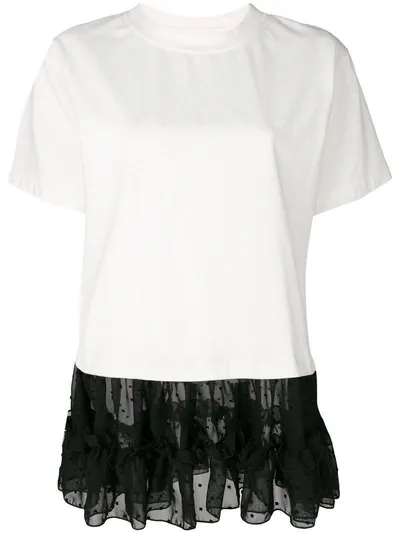 Mm6 Maison Margiela Tulle Hem T-shirt In White-black