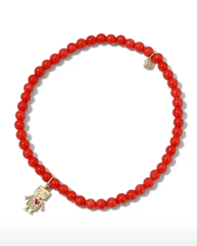 Sydney Evan Diamond Robot Coral Bead Bracelet