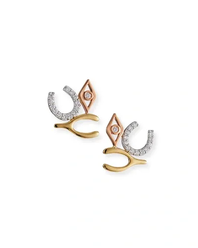 Sydney Evan Tri-tone Large Luck And Protection Stud Earrings