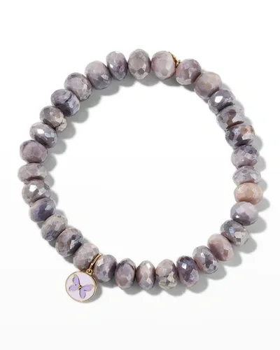 Sydney Evan 7mm Mystic Lavender Moonstone Faceted Rondelle Bead Bracelet With Enamel Butterfly