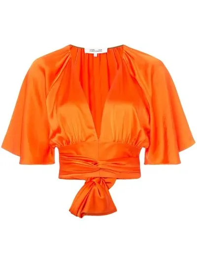 Diane Von Furstenberg Cropped-bluse Mit Tiefem V-ausschnitt In Orange