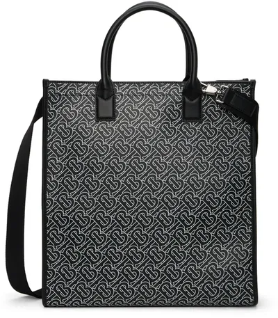 Burberry Denny Tb Monogram Print Leather Tote In Black