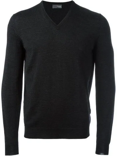 Drumohr V Neck Fine Knit Jumper In Grey