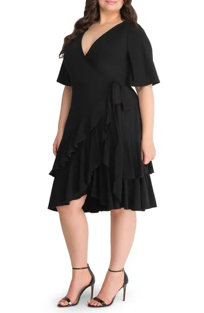 Kiyonna Miranda Wrap Dress In Black Noir