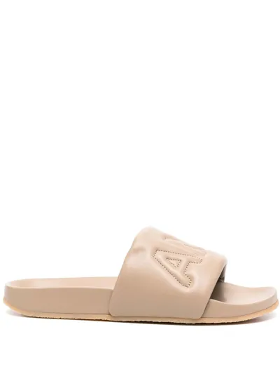 Ambush 10mm Quilted Leather Slide Sandals In Beige