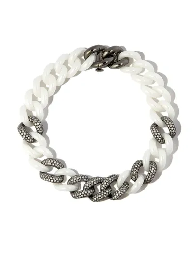 Shay 18kt Black Gold Curb-chain Diamond Bracelet In White Ceramic/white Diamond