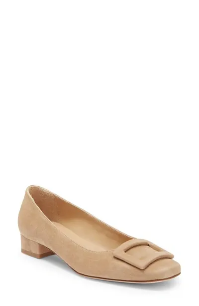 Ann Mashburn Buckle Flat In Camel Suede