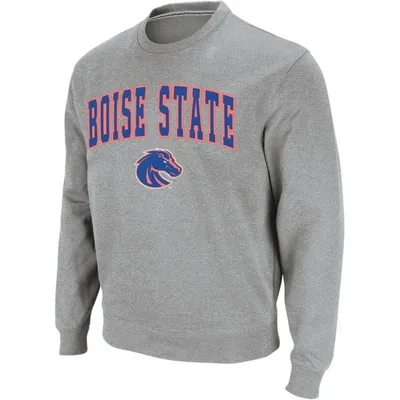 Colosseum Men's Boise State Broncos Arch And Logo Tackle Twill Pullover Sweatshirt In Heather Gray