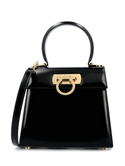 Ferragamo Gancini Leather Tote Bag In Black