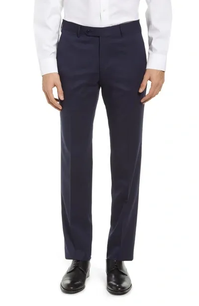 Zanella Parker Flat Front Wool Trousers In Navy