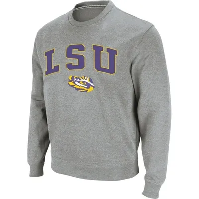 Colosseum Men's Heather Gray Lsu Tigers Arch Logo Crew Neck Sweatshirt