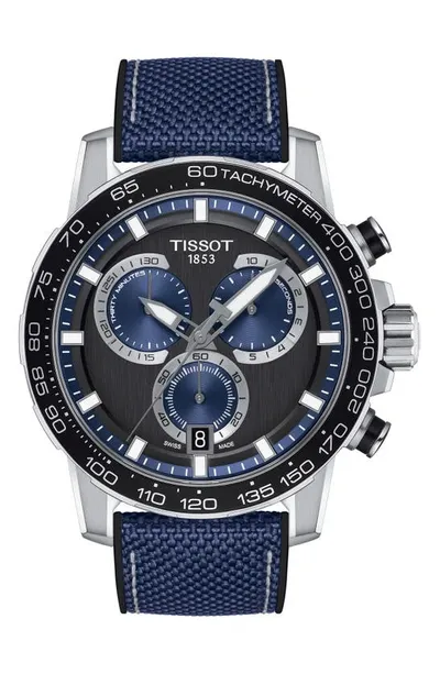 Tissot Men's Swiss Chronograph Supersport Blue Textile Strap Watch 40mm In Black / Blue / Grey