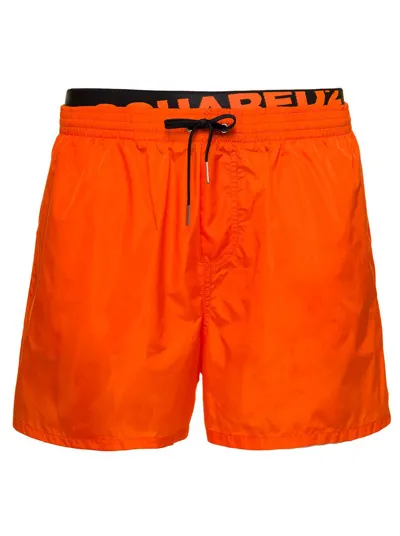 Dsquared2 Icon-print Drawstring Swim Shorts In Orange