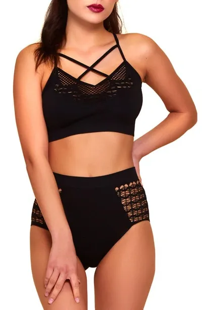 Hauty Openwork Strappy Bra & Panties Set In Black