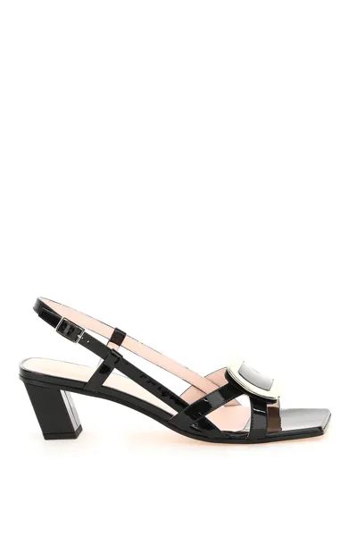 Roger Vivier Belle Buckle Patent Leather Sandals In Black