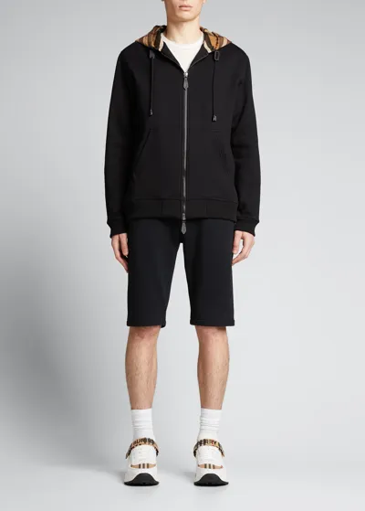 Burberry Men's Samuel Check-hood Zip Sweatshirt In Black/archive Beige