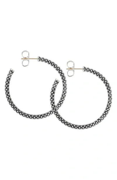 Lagos Beaded Thin Hoop Earrings, Sterling Silver, 35mm