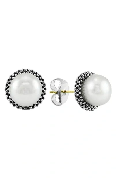 Lagos Sterling Silver Luna Pearl Stud Earrings In White/silver