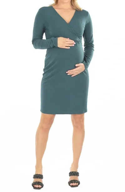 Angel Maternity Crossover Neckline Maternity/nursing Dress In Teal