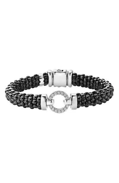 Lagos Black Caviar Ceramic Bracelet With Sterling Silver And Diamonds In White/black