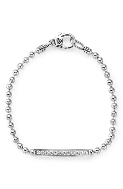 Lagos Sterling Silver Caviar Spark Diamond Bar Chain Bracelet In White/silver