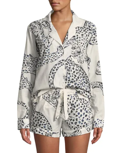 Desmond & Dempsey Leopard Print Classic Short Pajama Set In White