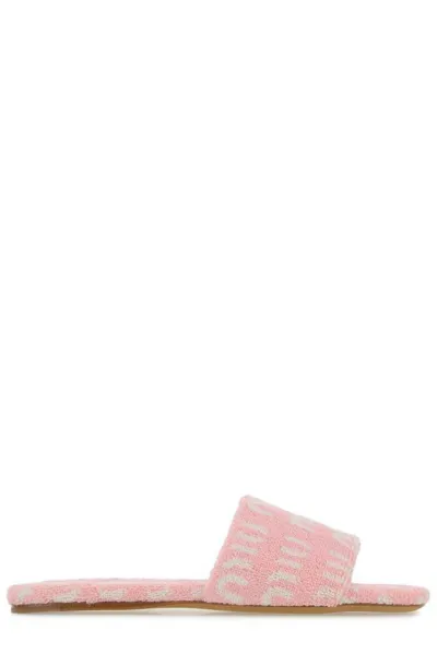 Miu Miu Logo Terrycloth Slides In Pink