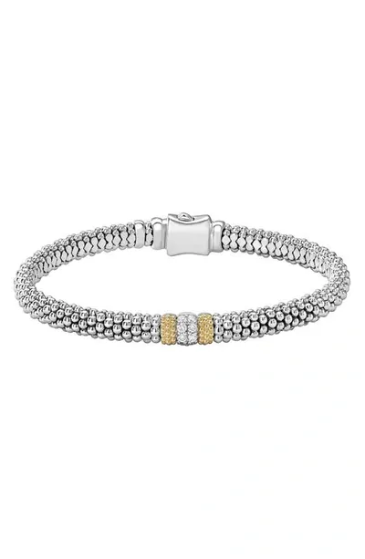 Lagos 18k Gold & Sterling Silver Diamond Lux Single Station Bracelet, 6mm In White/silver