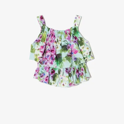 Dolce & Gabbana Floreal Print Top Dolce&gabbana Kids In Cielo