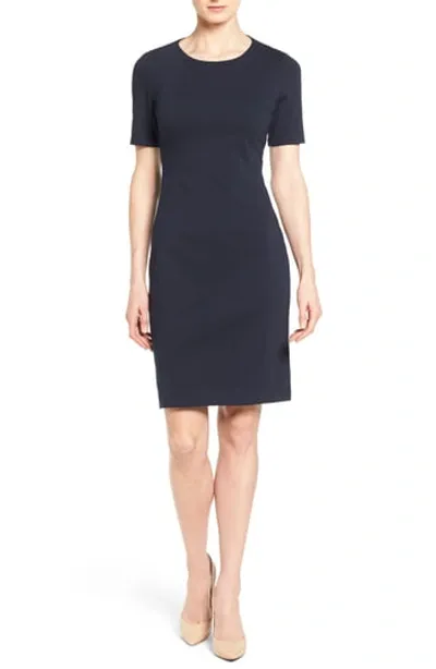 T Tahari Judianne Short Sleeve Fitted Sheath Dress - Exclusive In Navy