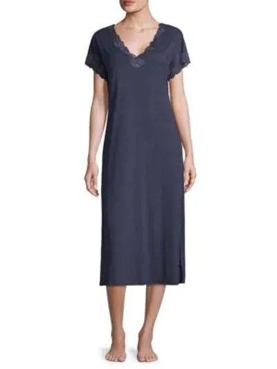 Natori Zen Floral Lace Nightgown In Blue