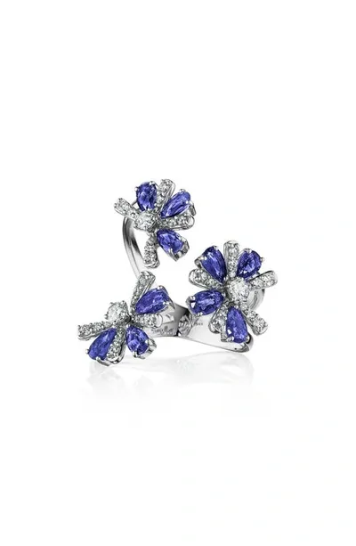 Hueb Botanica Sapphire & Diamond Open Ring In White Gold