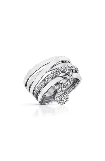 Hueb Diamond Flower Stack Ring In White Gold