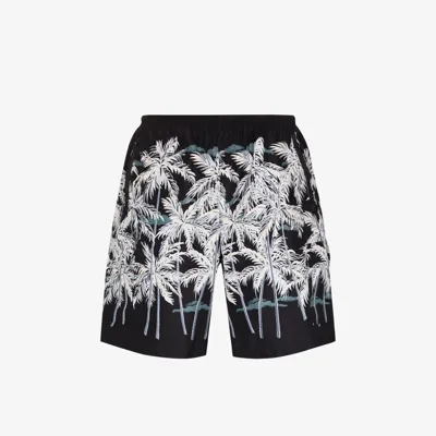 Palm Angels Black Polyester Palm Swim Trunks In Black Off White