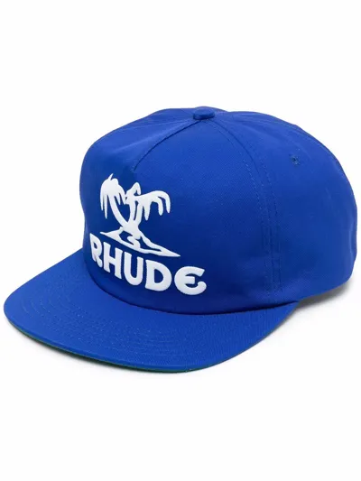 Rhude Palms Graphic-print Cotton-blend Cap In Blue