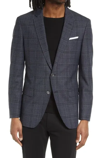 Hugo Boss Hutson Big Check Slim Wool Sportcoat In Dark Blue