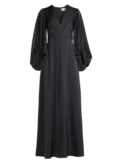 Sachin & Babi Jenny Long Balloon Sleeve Satin Gown In Black