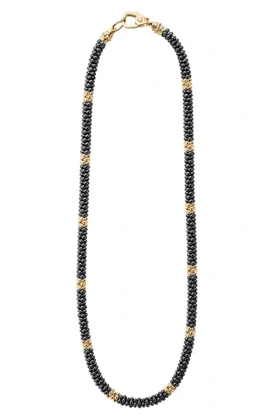 Lagos Gold & Black Caviar Collection 18k Gold & Ceramic Rope Necklace, 18 In Black/gold