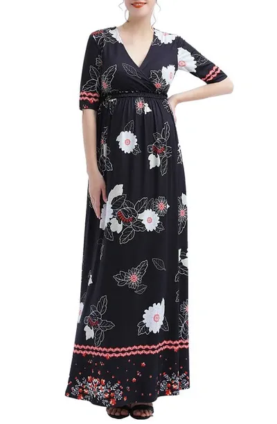 Kimi And Kai Eira V-neck Maternity/nursing Maxi Dress In Black