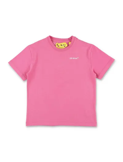 Off-white Kids' Logo Cotton Jersey T-shirt In Fuchsia White